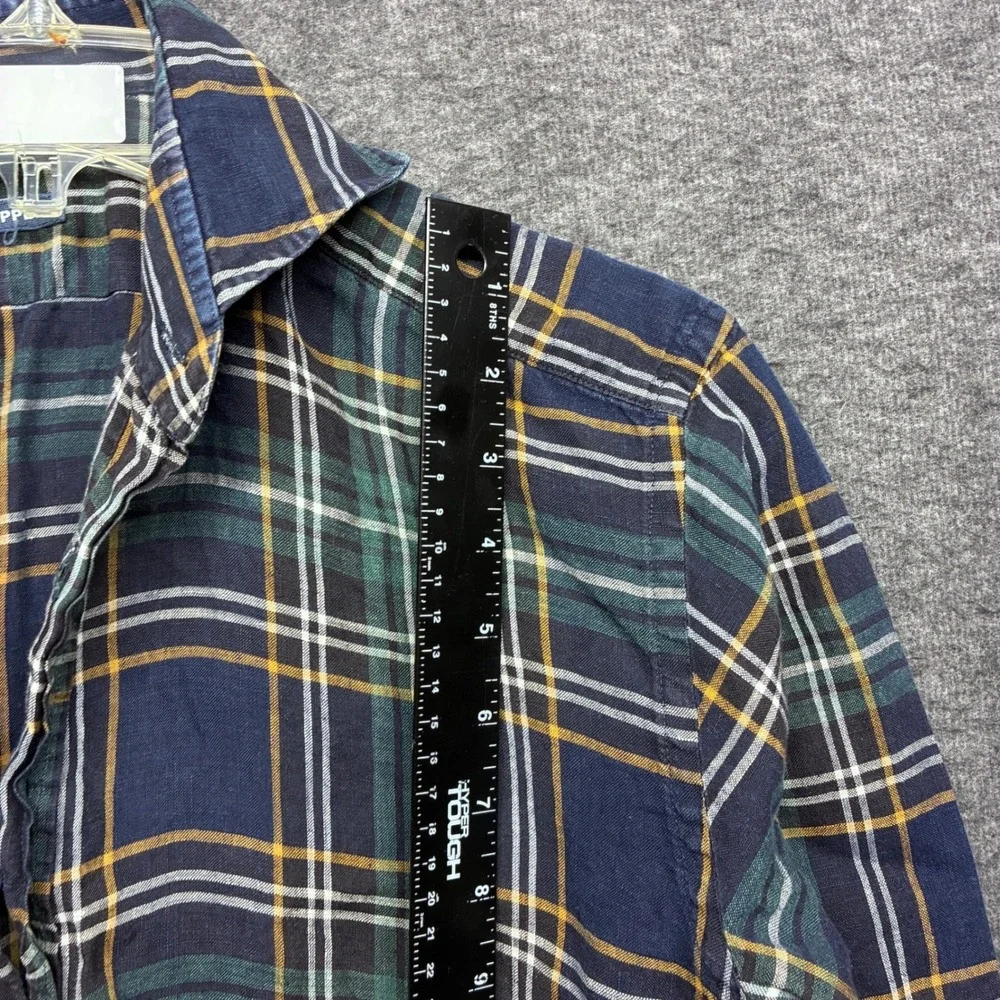 SuitSupply Albiate Milano Men Plaid Button Down Shirt Navy Green 15.5 39‎ SMALL